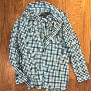 Nautica Blue and Green Casual Button Down Shirt Lightweight Cotton